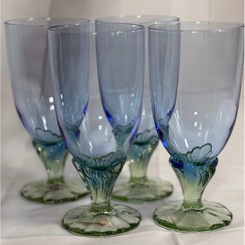 Set of Blue and Green Glass Goblets